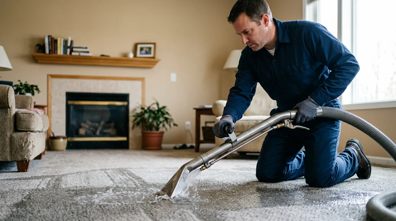 Water damage restoration technician working near Fresno, TX
